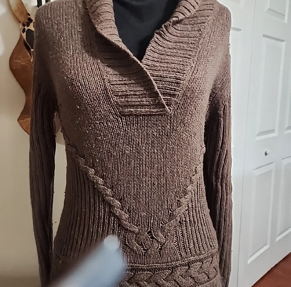 Old Navy Brown Shawl-Collar Cable Knit Sweater